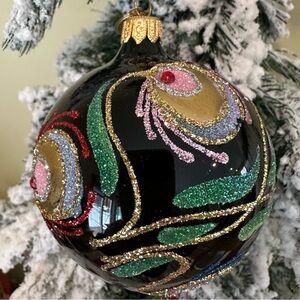 European Made Elegant Black and Gold Blown Glass Holiday Ornament